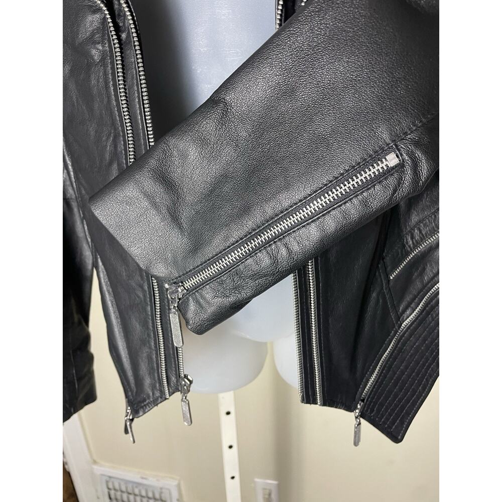 NWOT GILI Black Leather Silver Hardware Moto Women's Jacket Asymetrical Size 14 - Picture 6 of 13